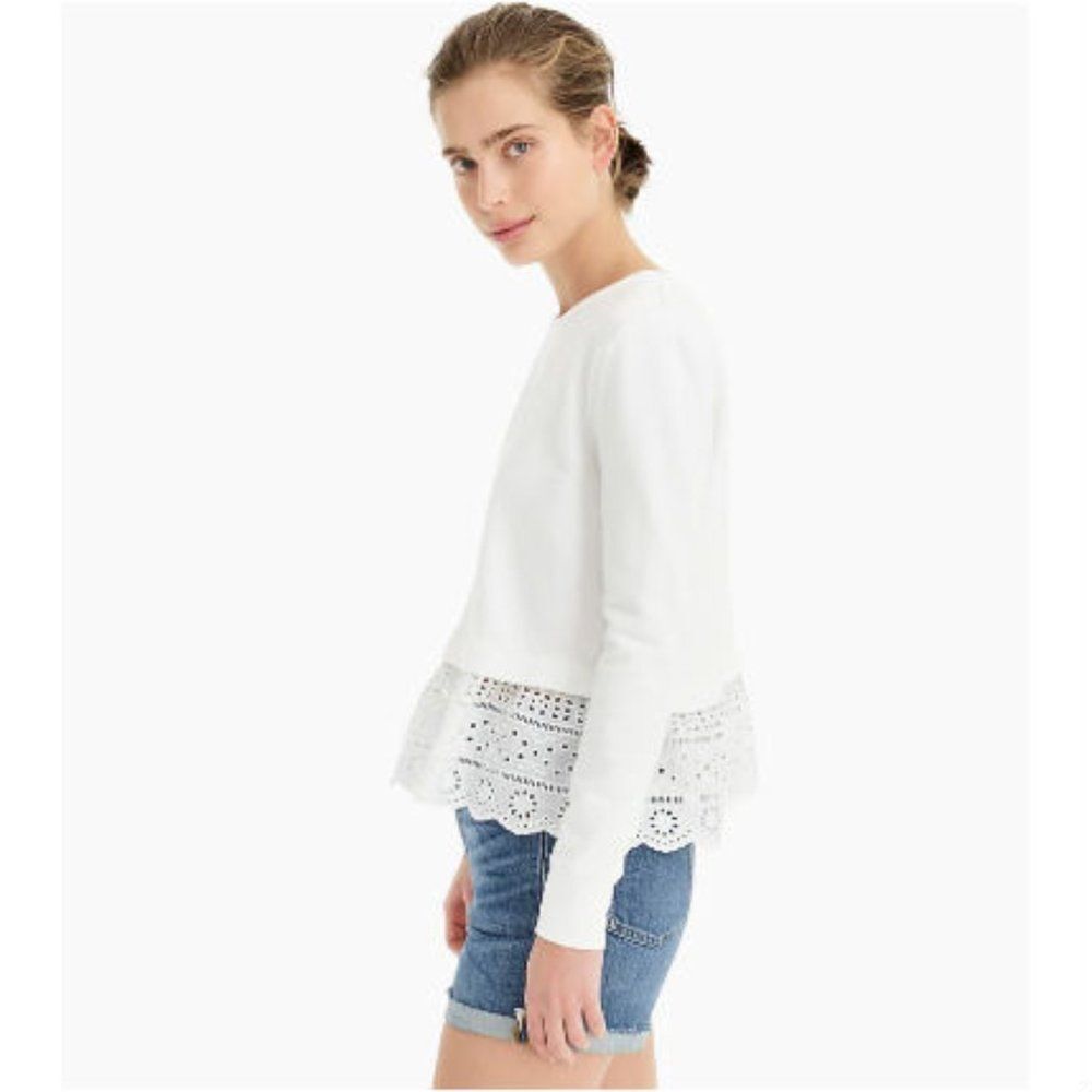 New J Crew Women's Eyelet Hem Sweatshirt White - Picture 2 of 7